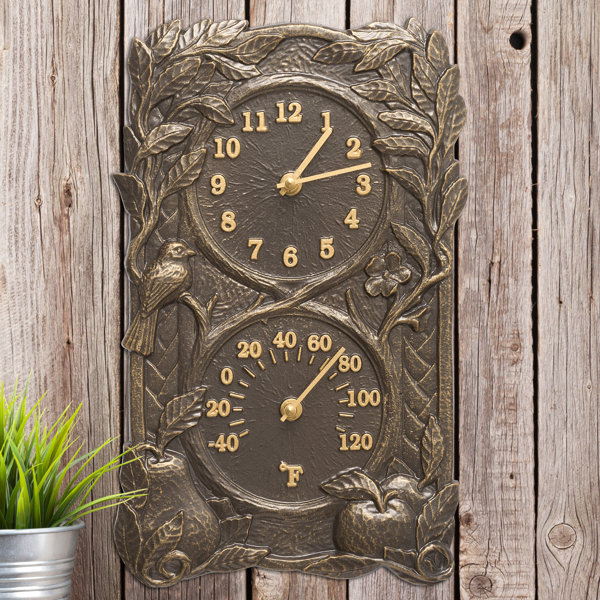 Whitehall Products Fruit Bird Indoor/Outdoor Wall Clock and Thermometer